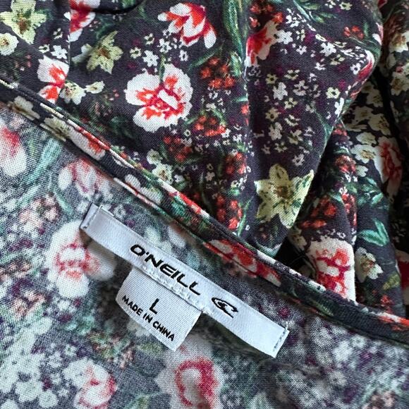 O’Neill Floral Dresss Smocked Waist Long Sleeve Large Casual Boho Vacation Beach - Picture 2 of 9